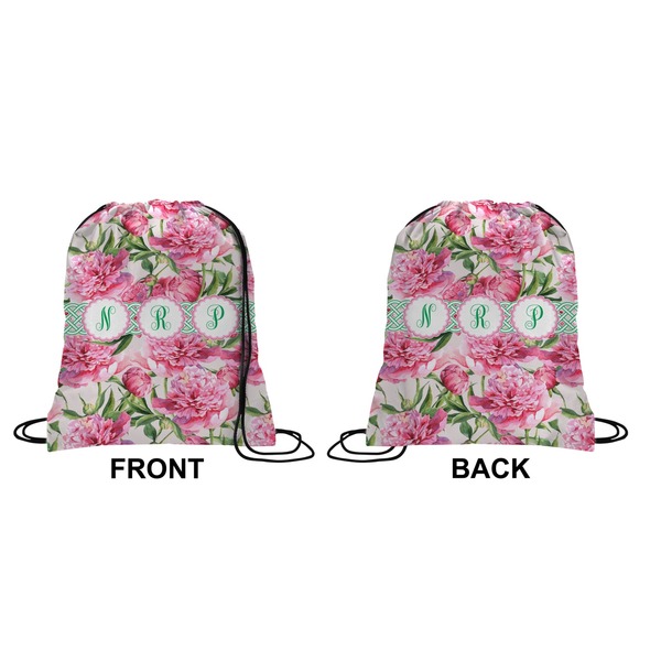 Watercolor Peonies Drawstring Backpack Front & Back Small