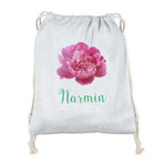 Watercolor Peonies Drawstring Backpack - Sweatshirt Fleece (Personalized)
