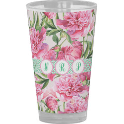 Watercolor Peonies Pint Glass - Full Color (Personalized)