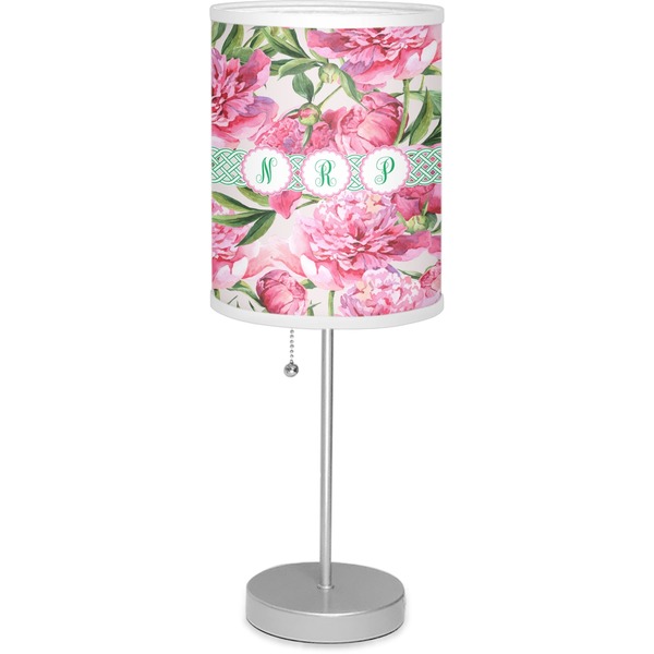 Custom Watercolor Peonies 7" Drum Lamp with Shade Linen (Personalized)