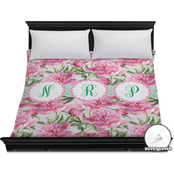 Custom Watercolor Peonies Duvet Cover - King (Personalized)