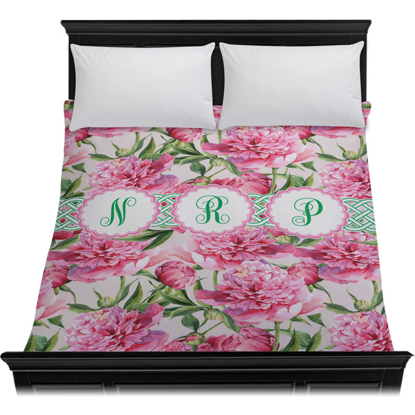 Watercolor Peonies Duvet Cover - Queen - On Bed - No Prop