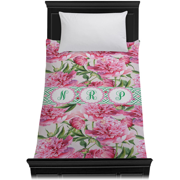 Watercolor Peonies Duvet Cover - Twin - On Bed - No Prop