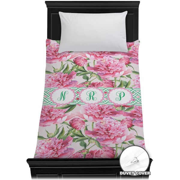 Custom Watercolor Peonies Duvet Cover - Twin (Personalized)