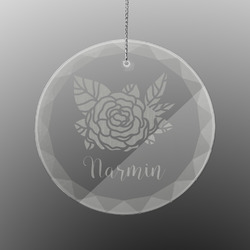 Watercolor Peonies Engraved Glass Ornament - Round (Personalized)