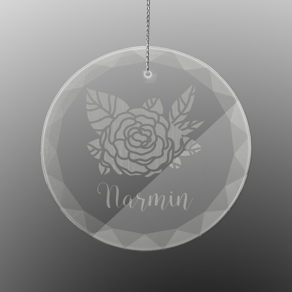 Custom Watercolor Peonies Engraved Glass Ornament - Round (Personalized)
