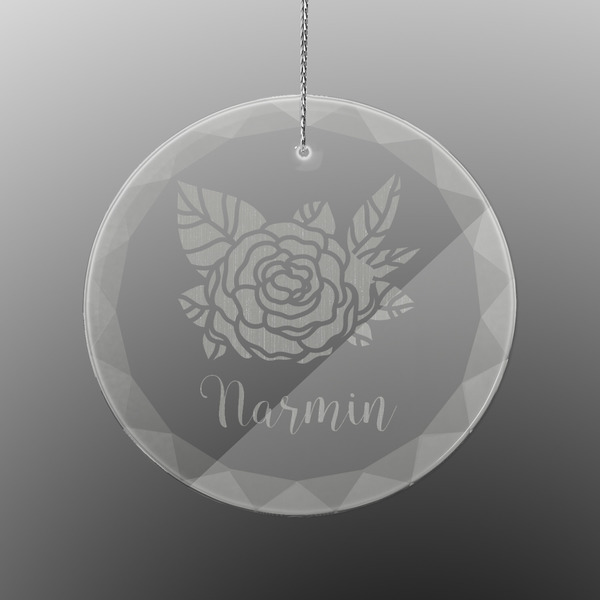 Watercolor Peonies Engraved Glass Ornament - Round (Front)