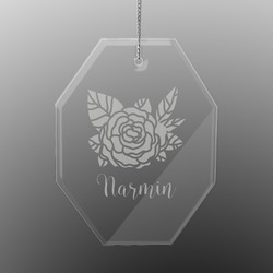 Watercolor Peonies Engraved Glass Ornament - Octagon (Personalized)