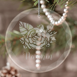Watercolor Peonies Engraved Glass Ornament (Personalized)