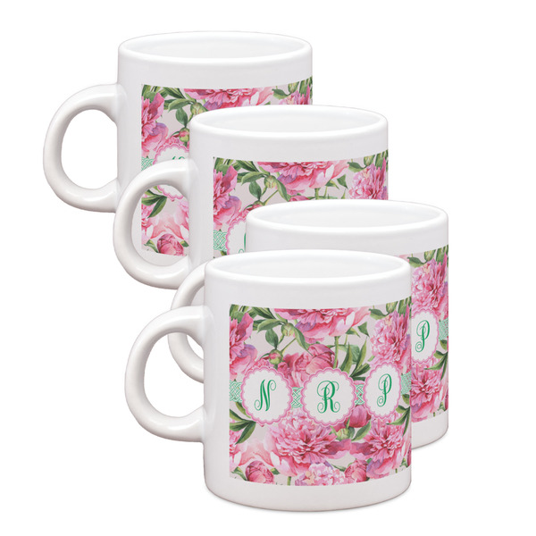 Custom Watercolor Peonies Single Shot Espresso Cups - Set of 4 (Personalized)