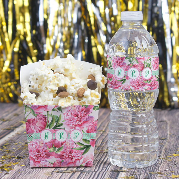Watercolor Peonies French Fry Favor Box - w/ Water Bottle