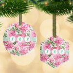 Watercolor Peonies Flat Glass Ornament w/ Multiple Names