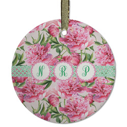 Watercolor Peonies Flat Glass Ornament - Round w/ Multiple Names