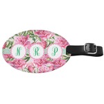Watercolor Peonies Genuine Leather Oval Luggage Tag (Personalized)