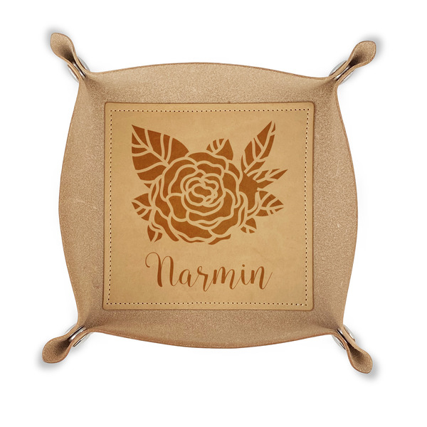 Custom Watercolor Peonies Genuine Leather Dice Tray