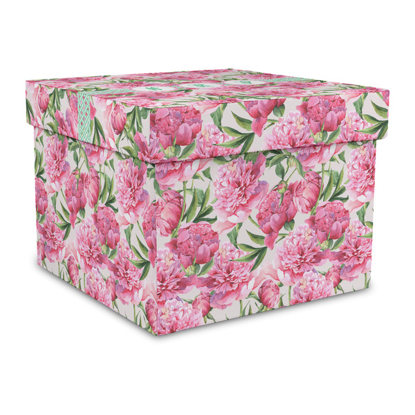 Custom Watercolor Peonies Gift Box with Lid - Canvas Wrapped - Large (Personalized)