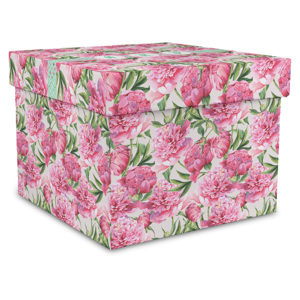 Custom Watercolor Peonies Gift Box with Lid - Canvas Wrapped - X-Large (Personalized)