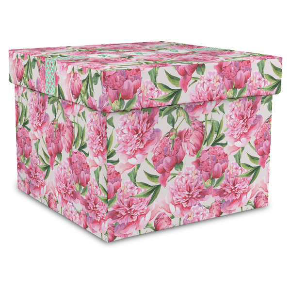Custom Watercolor Peonies Gift Box with Lid - Canvas Wrapped - XX-Large (Personalized)