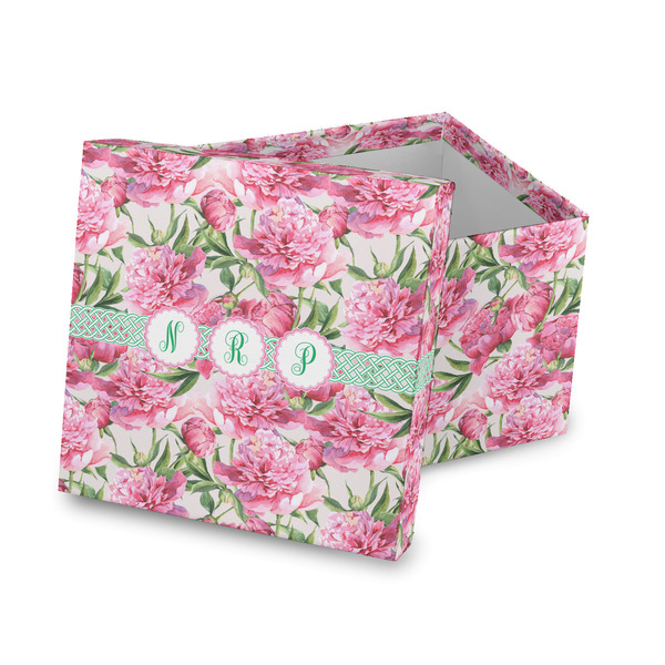 Custom Watercolor Peonies Gift Box with Lid - Canvas Wrapped (Personalized)