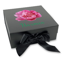 Watercolor Peonies Gift Box with Magnetic Lid - Black (Personalized)