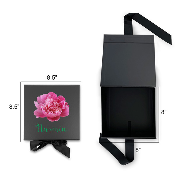 Watercolor Peonies Gift Boxes with Magnetic Lid - Black - Open & Closed