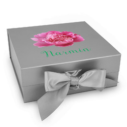 Watercolor Peonies Gift Box with Magnetic Lid - Silver (Personalized)
