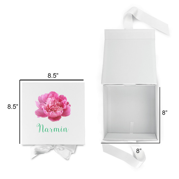 Watercolor Peonies Gift Boxes with Magnetic Lid - White - Open & Closed