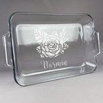 Watercolor Peonies Glass Baking Dish with Truefit Lid - 13in x 9in (Personalized)