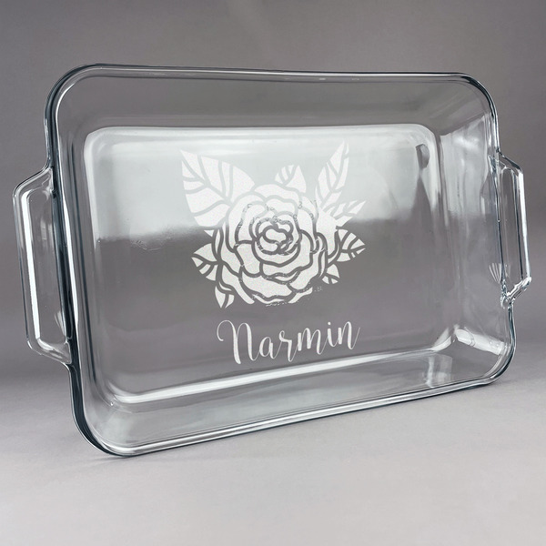 Custom Watercolor Peonies Glass Baking and Cake Dish (Personalized)
