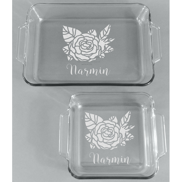 Watercolor Peonies Glass Baking Dish Set - FRONT