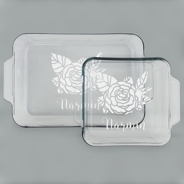 Watercolor Peonies Glass Baking Dish Set - MAIN (set)