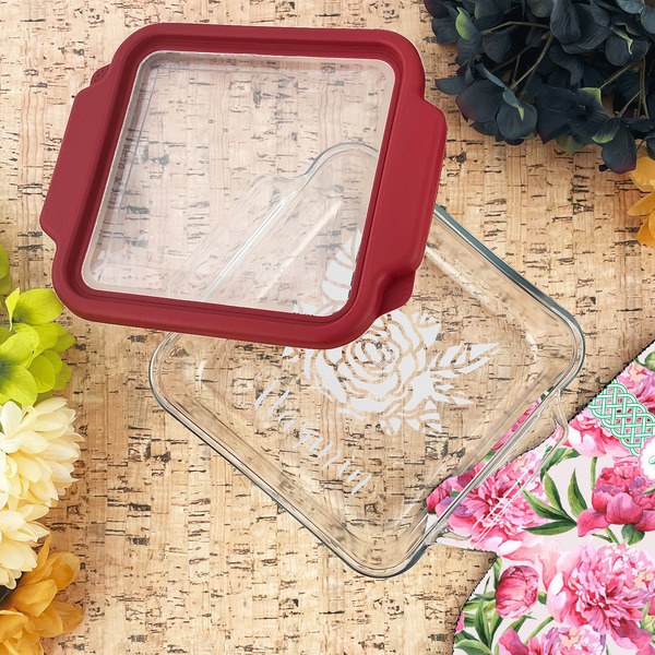 Watercolor Peonies Glass Cake Dish - LIFESTYLE (8x8)