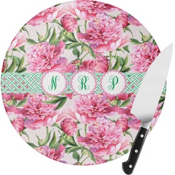 Watercolor Peonies Round Glass Cutting Board - Medium (Personalized)