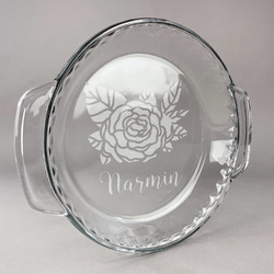 Watercolor Peonies Glass Pie Dish - 9.5in Round (Personalized)