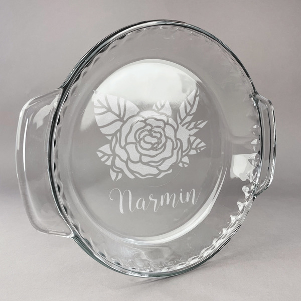 Custom Watercolor Peonies Glass Pie Dish - 9.5in Round (Personalized)