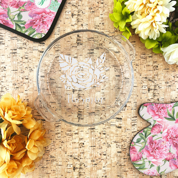 Watercolor Peonies Glass Pie Dish - LIFESTYLE