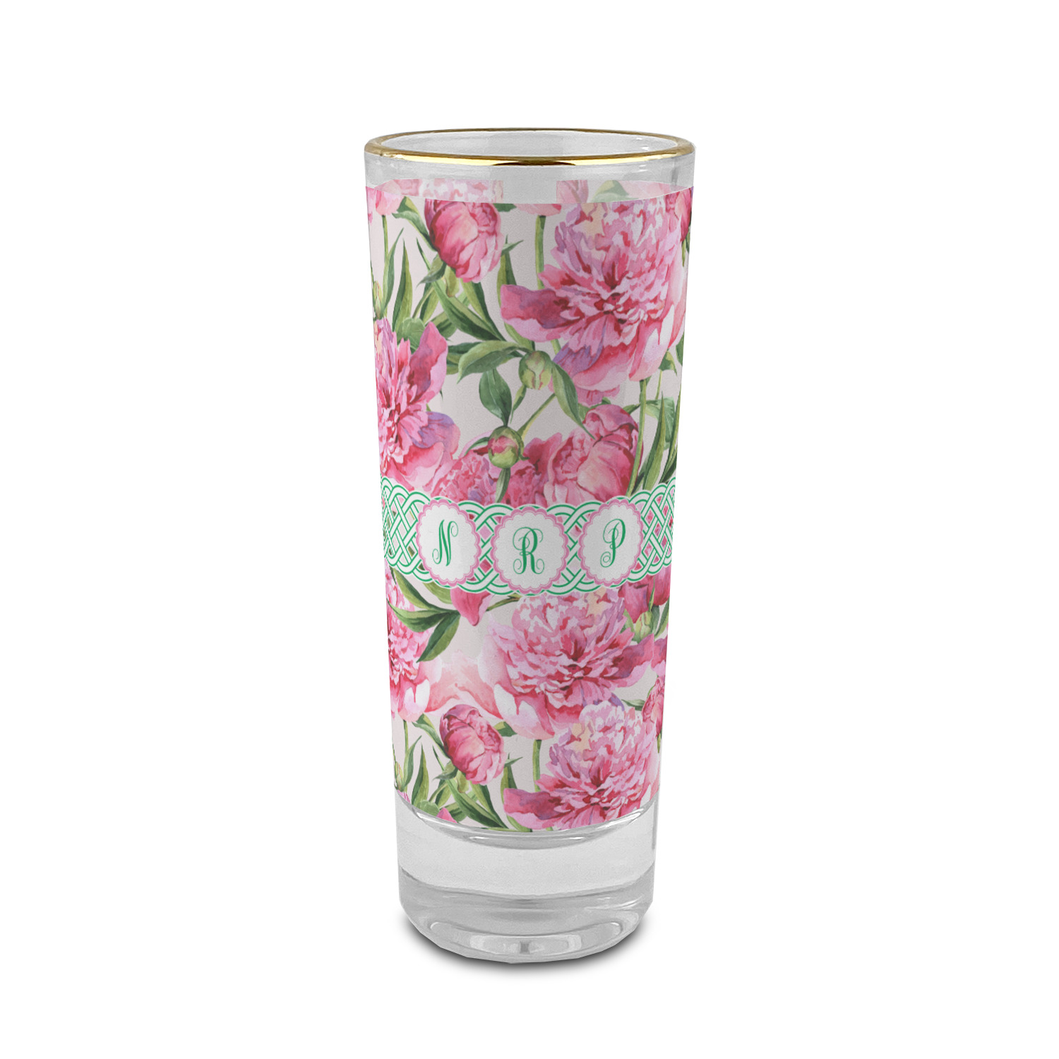 Watercolor Peonies 20 oz Shot Glass   Glass with Gold Rim Personalized
