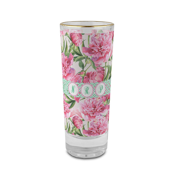 Custom Watercolor Peonies 2 oz Shot Glass -  Glass with Gold Rim - Set of 4 (Personalized)
