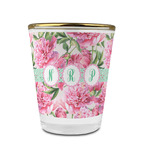 Watercolor Peonies Glass Shot Glass - 1.5 oz - with Gold Rim - Set of 4 (Personalized)