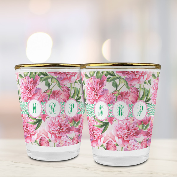 Watercolor Peonies Glass Shot Glass - with gold rim - LIFESTYLE