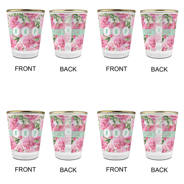 Watercolor Peonies Glass Shot Glass - with gold rim - Set of 4 - APPROVAL