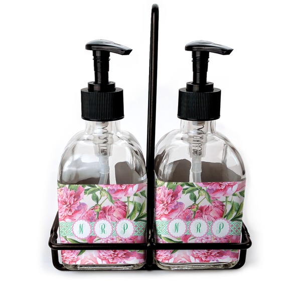Custom Watercolor Peonies Glass Soap & Lotion Bottles (Personalized)