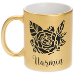 Watercolor Peonies Metallic Gold Mug (Personalized)