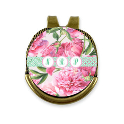 Watercolor Peonies Golf Ball Marker - Hat Clip - Gold