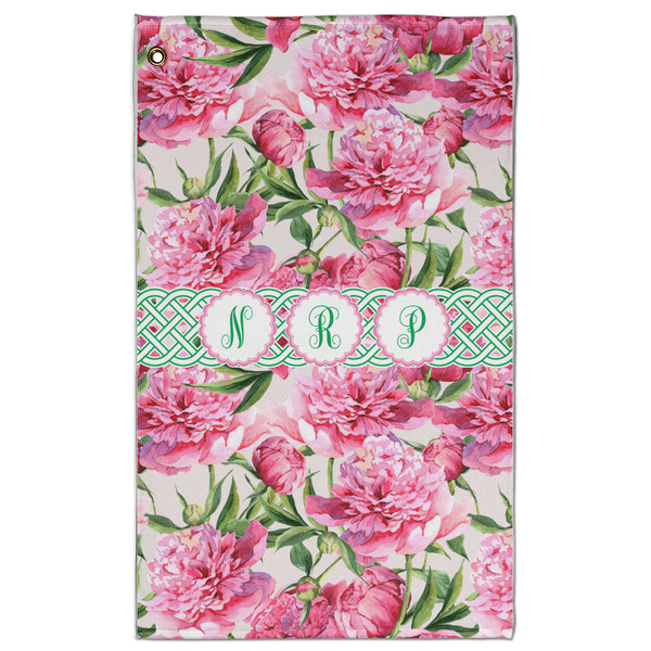 Custom Watercolor Peonies Golf Towel - Poly-Cotton Blend - Large w/ Multiple Names