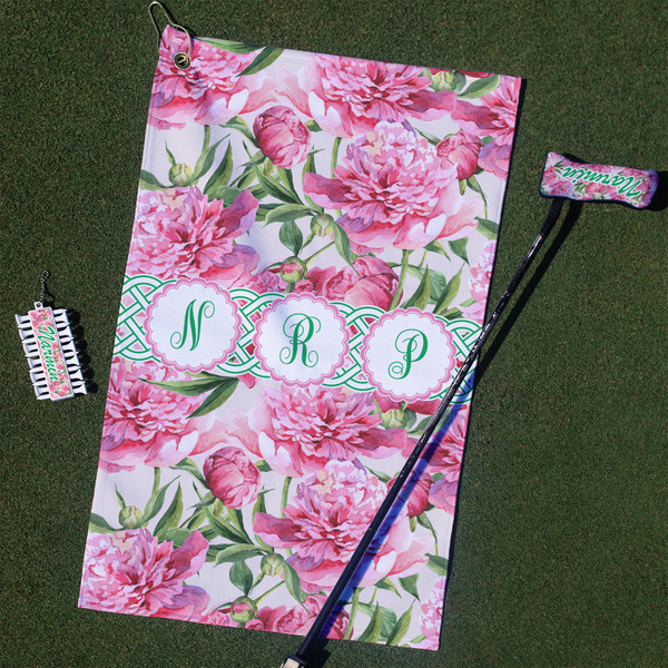 Custom Watercolor Peonies Golf Towel Gift Set (Personalized)