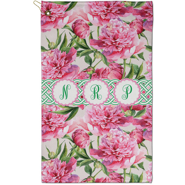 Custom Watercolor Peonies Golf Towel - Poly-Cotton Blend - Small w/ Multiple Names