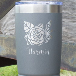 Watercolor Peonies 20 oz Stainless Steel Tumbler - Grey - Double Sided (Personalized)