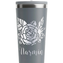Watercolor Peonies RTIC Everyday Tumbler with Straw - 28oz - Grey - Single-Sided (Personalized)