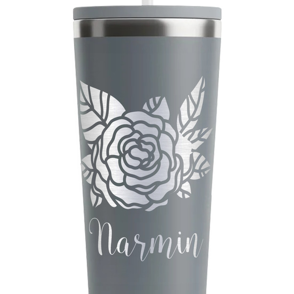 Watercolor Peonies Grey RTIC Everyday Tumbler - 28 oz. - Close Up